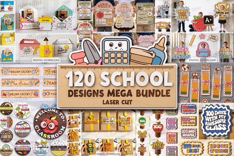 3D School Mega Bundle Laser Cut. Back to school SVG. Teacher