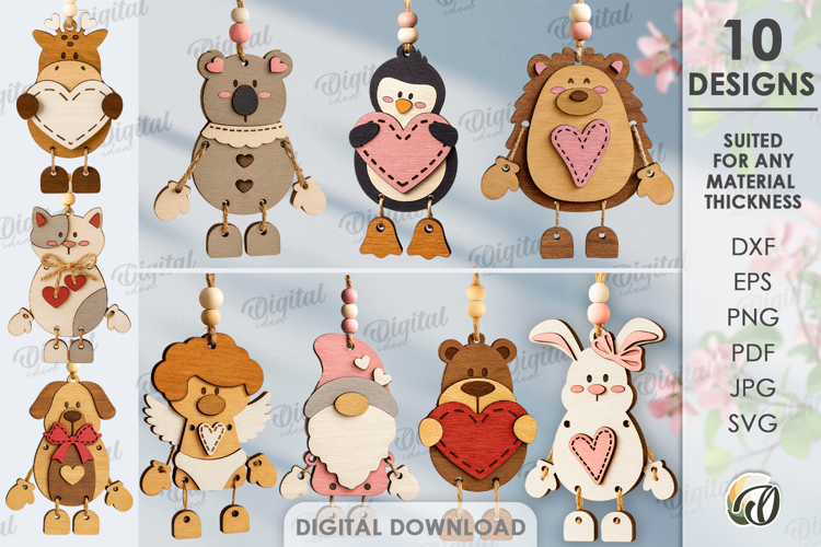 Valentine Character Tags Bundle Laser Cut. Valentine SVG