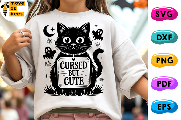 Cursed But Cute Svg, Png, Black Cat, Halloween Theme Design