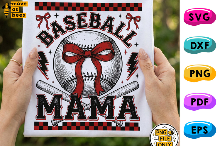 Baseball Mama Png, Bow, Checker, Retro Style Mom Shirt