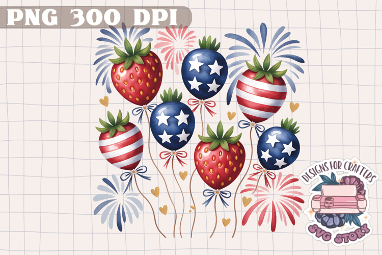 4th of July PNG Sublimation Strawberry berries Patriotic