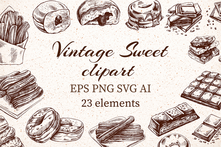 Vintage dessert clipart set sweets bakery 23 elements