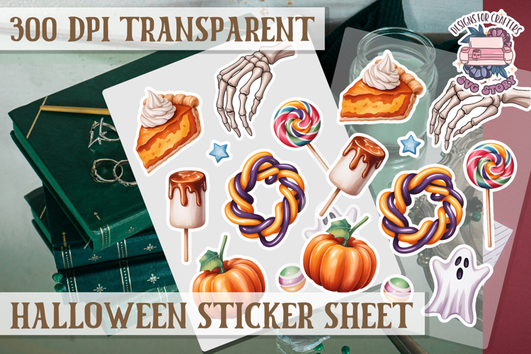 Halloween sticker sheet Creepy Scrapbook PNG Funny Skulls example image 1