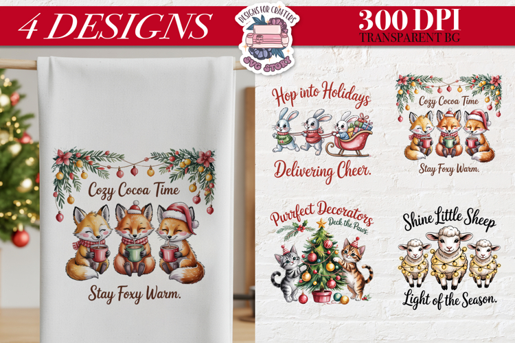 Christmas Cute Animals Clipart PNG Sublimation 4 Design