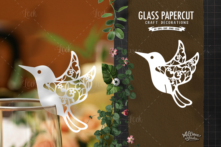 Party and Wedding Glass Decoration, Paper Cut Hummingbird