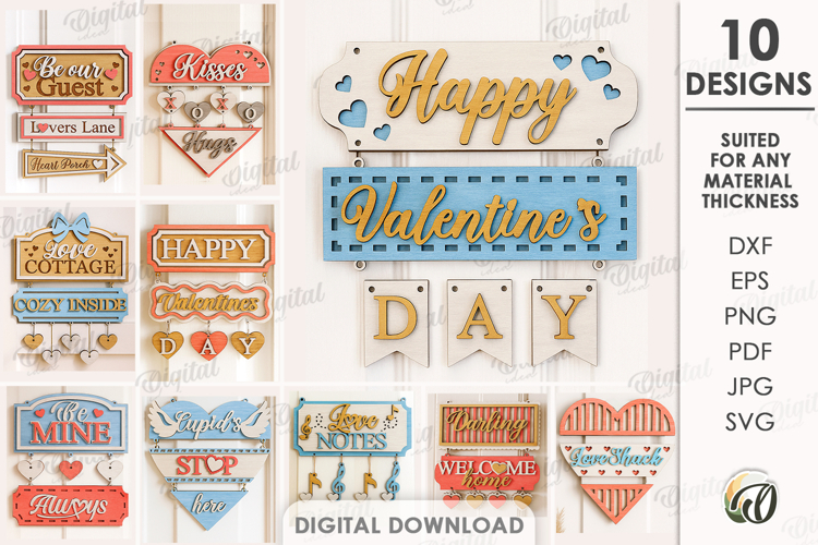 Valentines Day Door Hangers Bundle Laser Cut. Valentine SVG