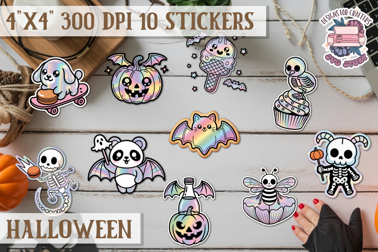 Halloween sticker Kawaii PNG pastel holographic foil