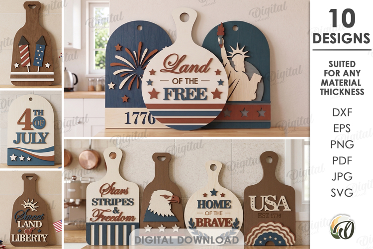 4Th Of July Cutting Boards Bundle Laser Cut. Kitchen SVG