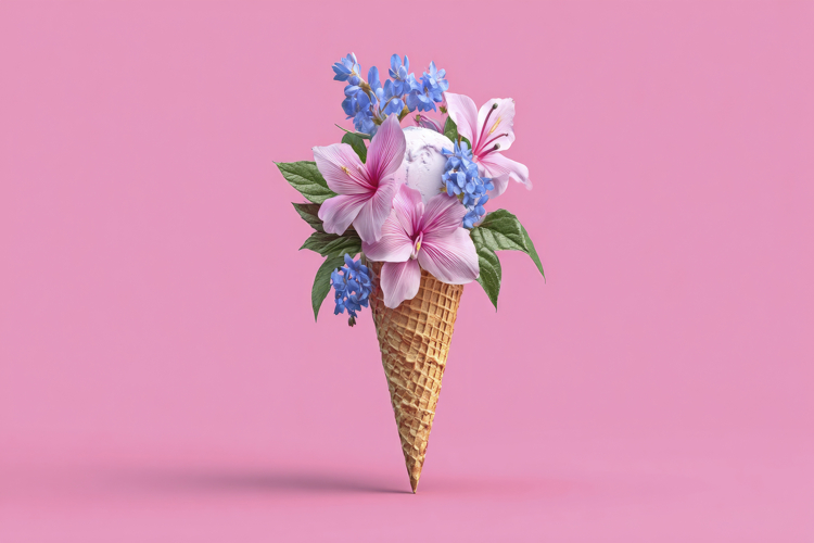 Ice Cream Cone Flowers with Pink Background Wallpaper
