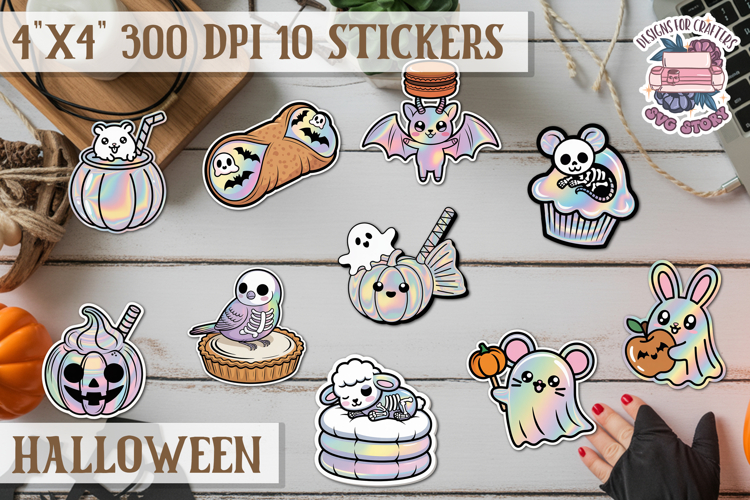 Halloween sticker Kawaii PNG pastel holographic foil