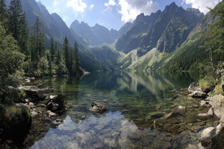 Lake in the Mountains Background Wallpaper