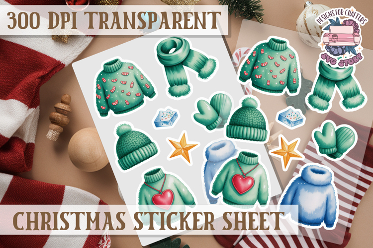 Christmas Watercolor Sticker Sheet Winter Cute Holiday PNG