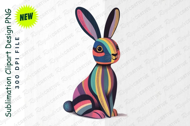 Colorful Striped Rabbit Illustration Isolated Clipart