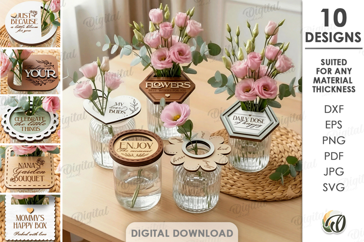 Flower Jar Toppers Bundle Laser Cut. Mason Jar Topper SVG