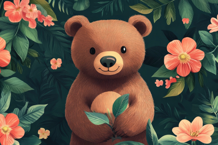 Cute Bear with Flowers Background Wallpaper