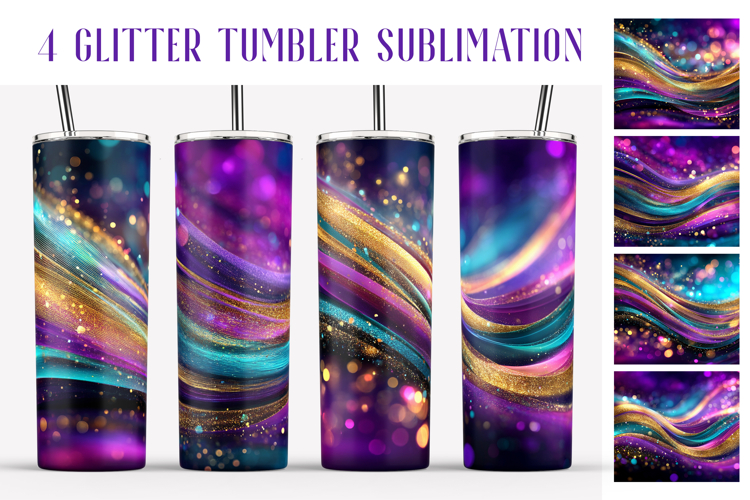 Glitter Tumbler Sublimation. Pink Blue Gold Waves Tumbler