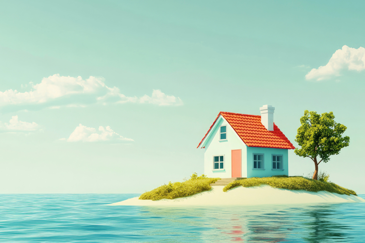 House on a Tiny Island Background Wallpaper example image 1