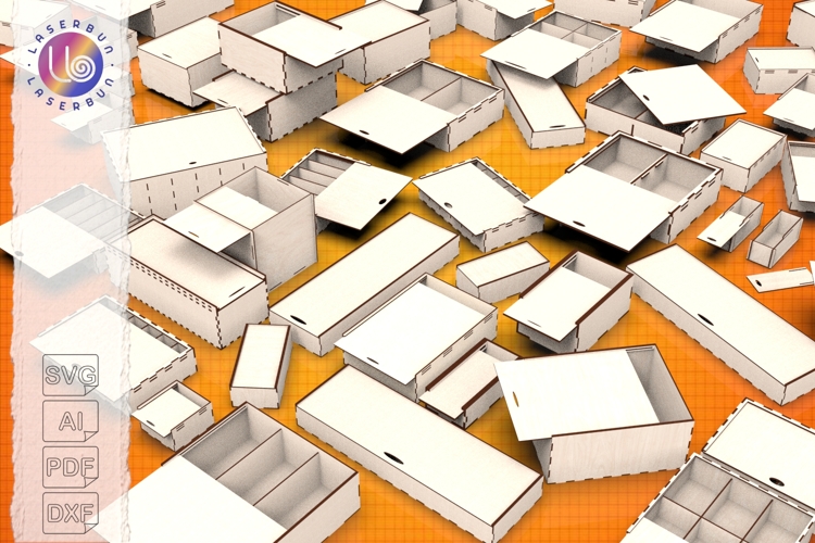 80 Laser Cut Box Bundle SVG Hinged & Slider Designs