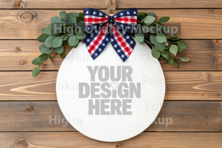 4th of July Round Wood Sign Mockup - Door Wood Sign