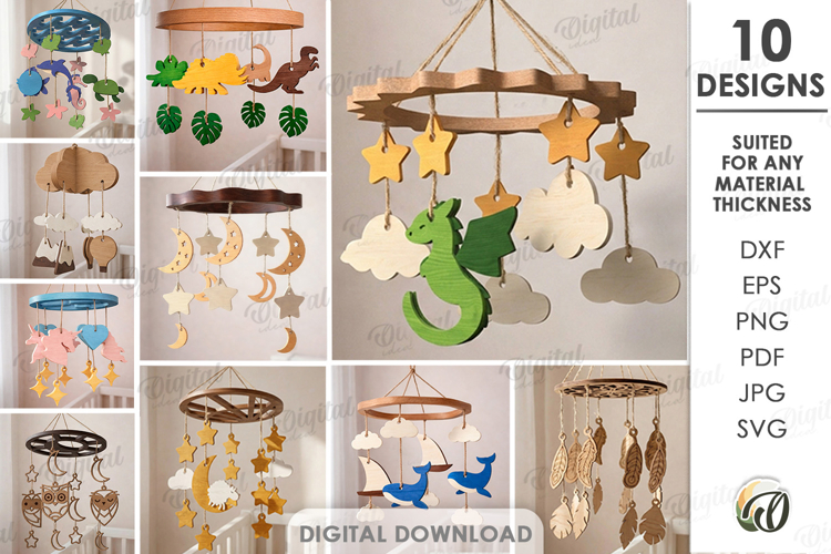 3D Baby Mobiles Bundle Laser Cut. Nursery Decor SVG