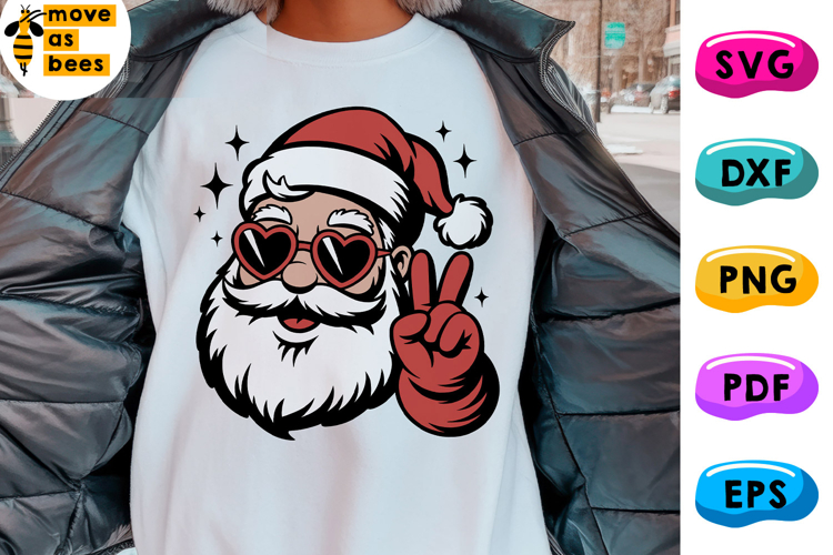 Merry Christmas Svg, Png, Retro Santa Sunglasses Peace Sign