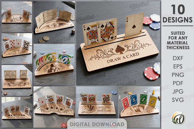 Playing Card Holders Bundle Laser Cut. Card Stand SVG