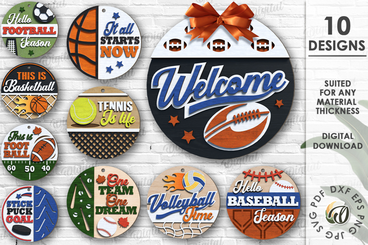 Sport Round Signs Bundle Laser Cut. Wall decor SVG