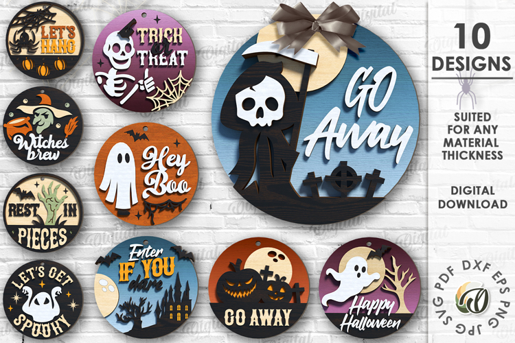Halloween Round Signs Bundle Laser Cut. Halloween Decor SVG
