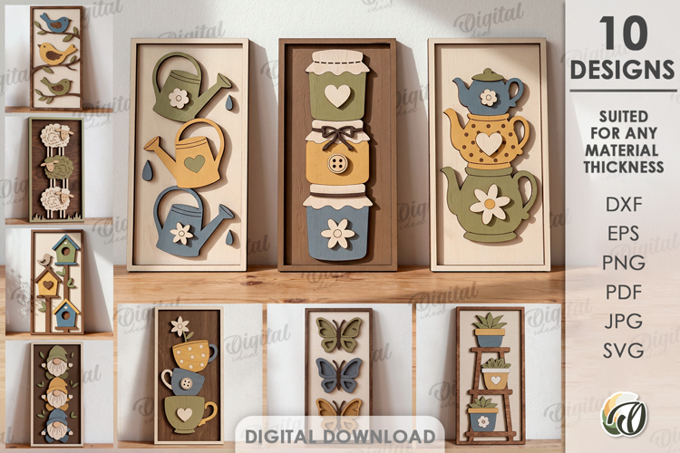 Triple plant Wall Decors Bundle Laser Cut. Rustic Home sign