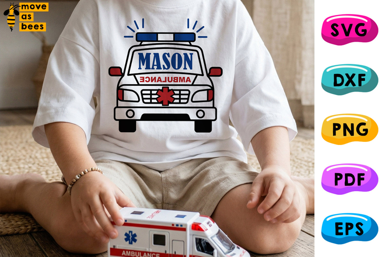 Ambulance Car SVG, PNG, Kids Name Tag, Personalize Boy Shirt