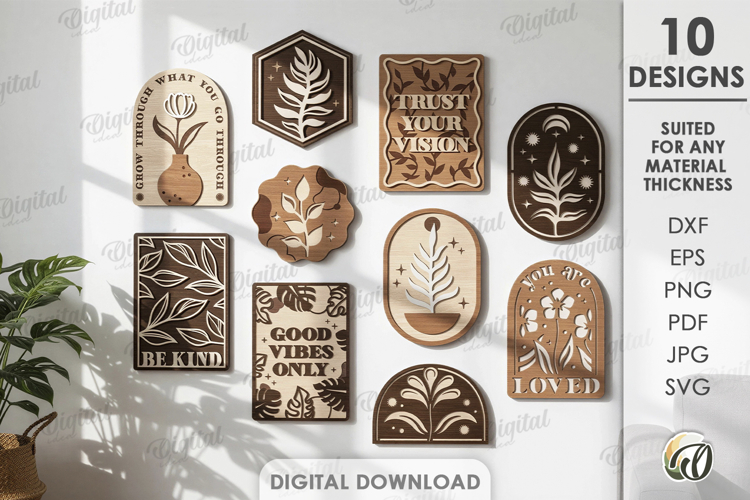 3D Boho Home Decors Bundle Laser Cut. Floral wall art SVG