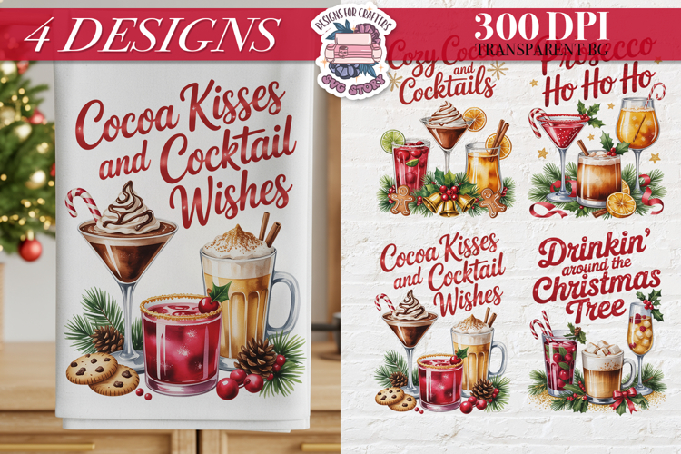Christmas Cocktail Towels Clipart Sublimation 4 PNG