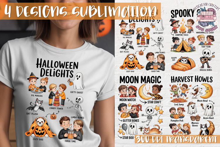 Cute Halloween Clipart PNG Sublimation Cozy Ideas 4 Designs