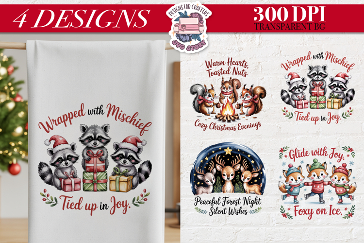 Christmas Cute Animals Clipart PNG Sublimation 4 Design