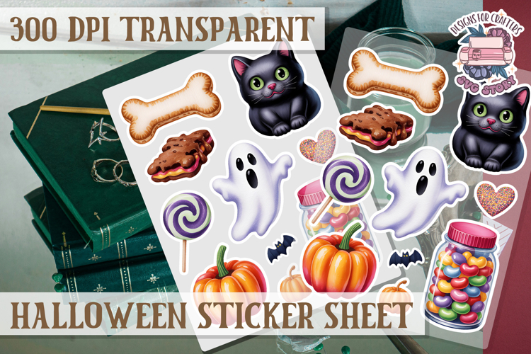 Halloween sticker sheet Creepy Scrapbook PNG Funny Skulls example image 1