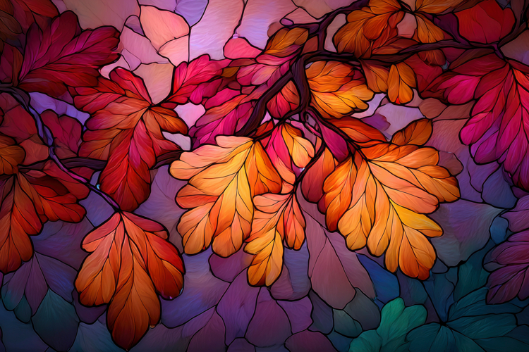Stained Glass Autumn Leaves Background Wallpaper example image 1