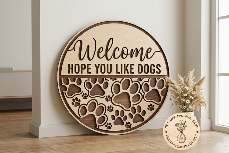 Dog Welcome Sign SVG, Hope You Like Dogs Door Hanger, Laser example image 1
