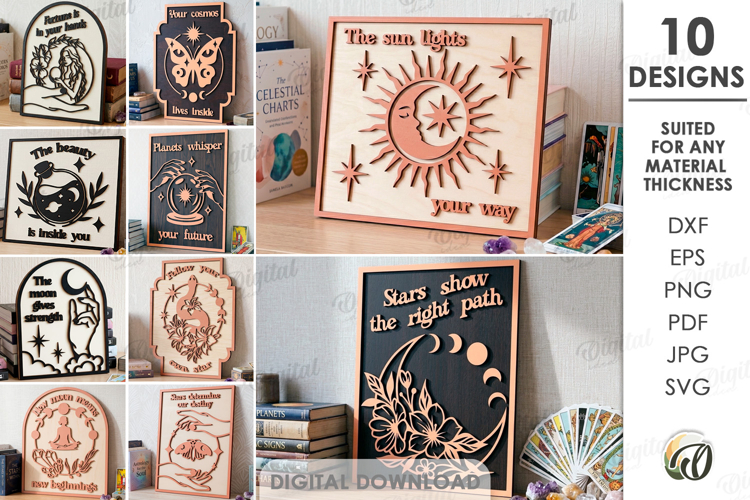 Celestial Wall Art Bundle Laser Cut. Mystical Home Decor SVG