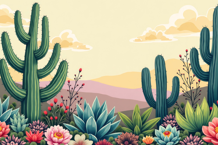 Cactus Mountain Colorful Flower Background