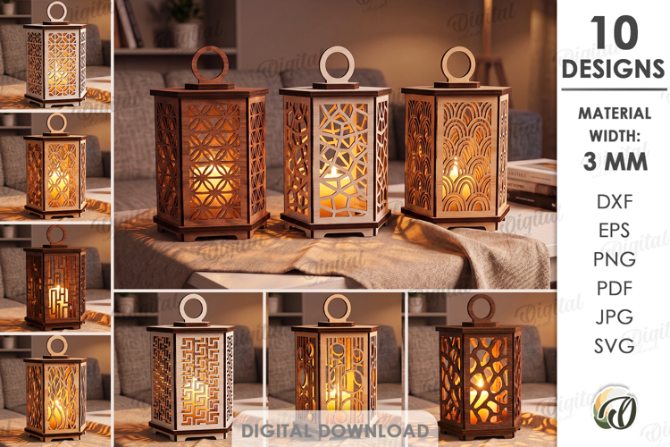 Decorative Lanterns Bundle Laser Cut. Candle Holder SVG