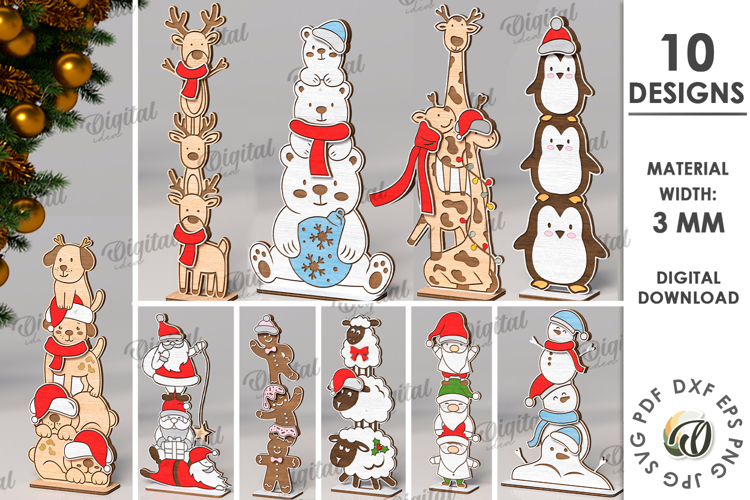 Triple Characters Bundle Lasercut. Christmas Stand Decor SVG