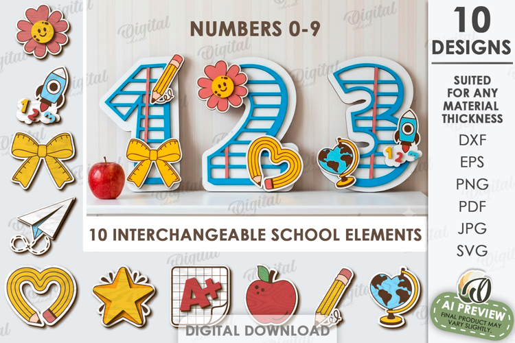 School Number Interchangeable Decors Bundle Laser Cut