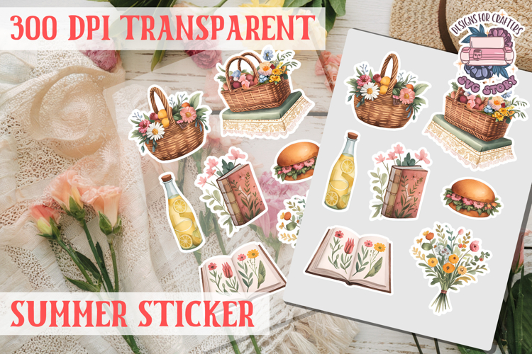 Summer sticker Cute flowers Love Picnic Beach Spring example image 1