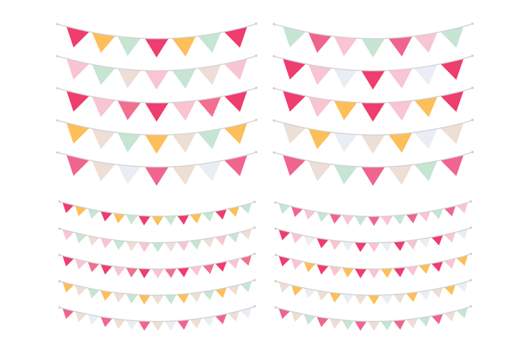 Spring Pink, Orange, & Mint Bunting Banner Clip Art Set