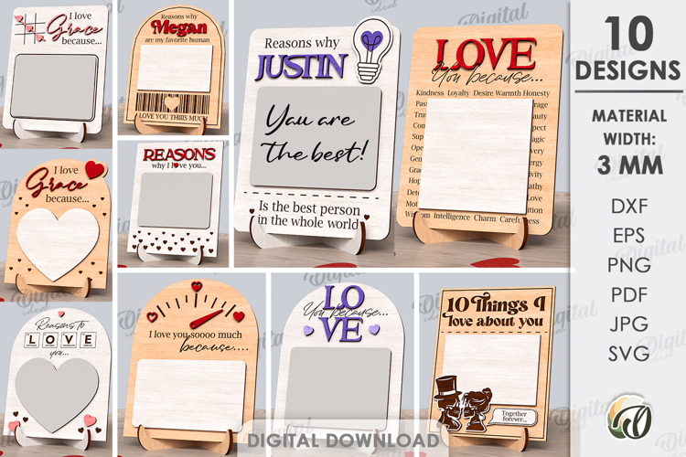 I Love You Message Boards Bundle Lasercut. Stand Decor SVG
