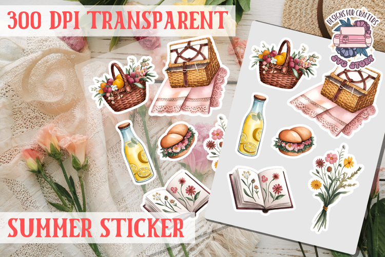 Summer sticker Cute flowers Love Picnic Beach Spring
