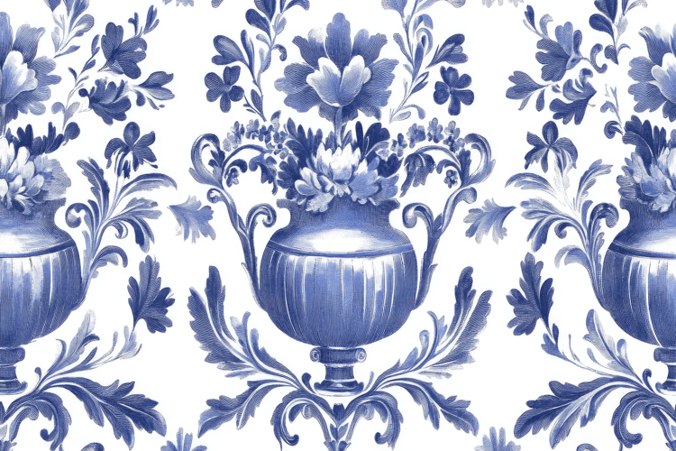 Blue Flowers Vase Tiles Background Wallpaper