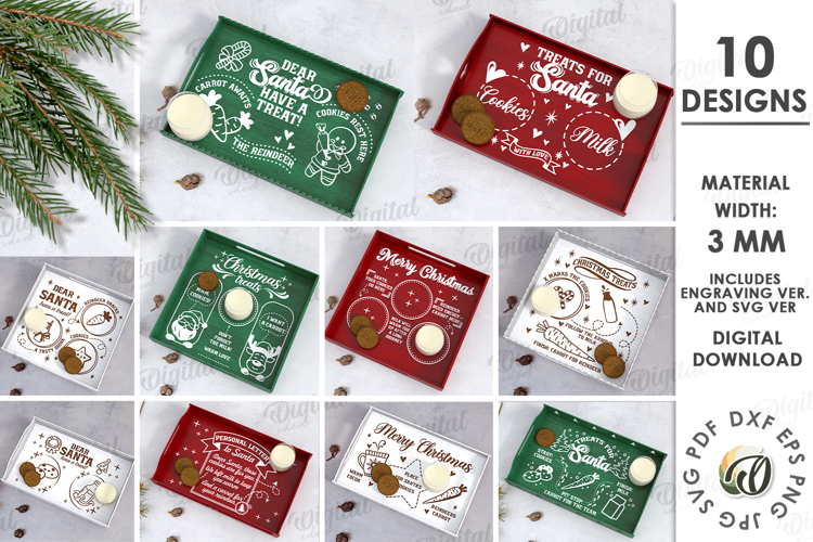 Christmas Trays Bundle Laser Cut. Wooden Serving Trays SVG