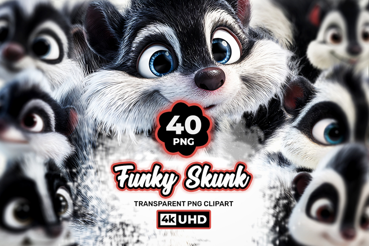 Funky Skunk Clipart Bundle 40 PNG Transparent BG