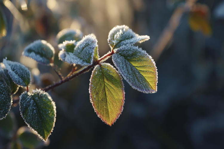 Leaves Covered in Hoarfrost Background Wallpaper